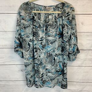 Lilly Lou Top Blouse Medium M 8 10 blue grey animal dolman Snake relaxed Summer
